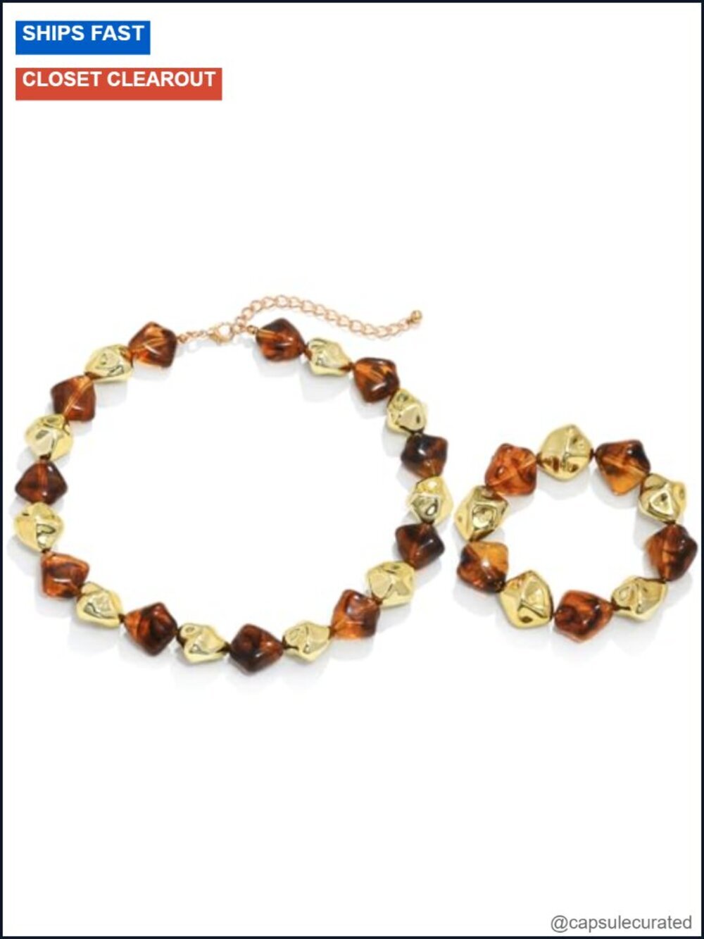 Chunky Acrylic Beaded Necklace and Bracelet Set, Boho Statement Jewelry,